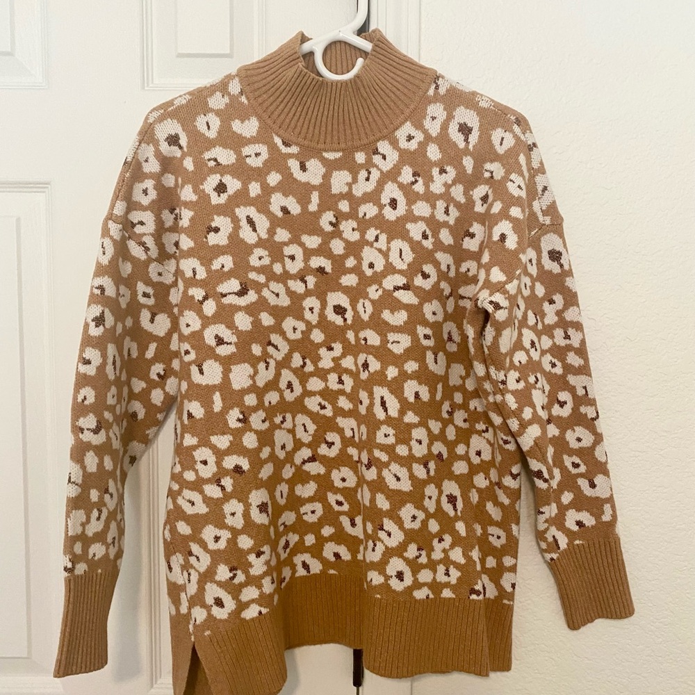 LOFT Brown and White Leopard Print  Turtleneck Sweater